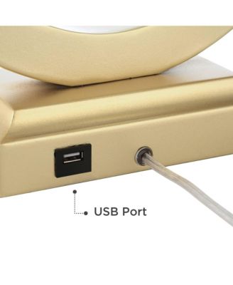 Modern Table Lamps 28 1/2" Tall Set of 2 with USB Charging Port Brushed Gold Open Ring White Shade for Bedroom Living Room House Bedside