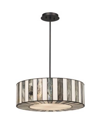 Black Drum Pendant Chandelier 20" Wide Tiffany Style Black White Striped Art Glass Fixture for Kitchen