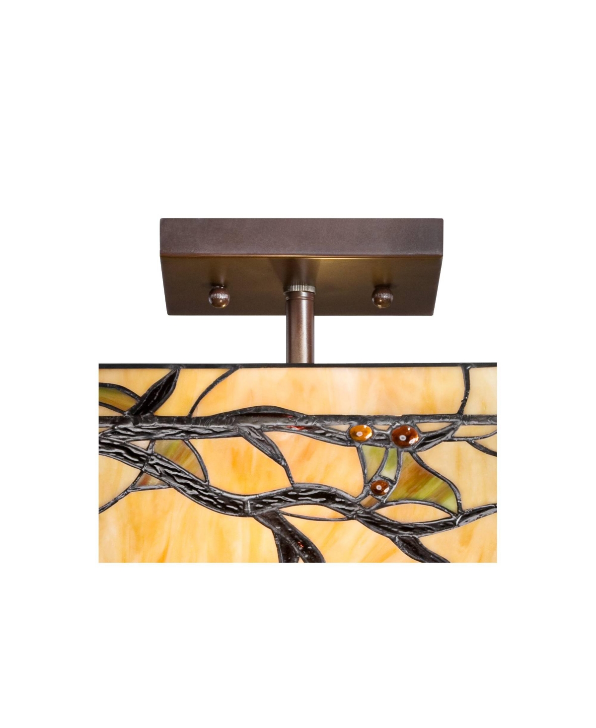 Robert Louis Tiffany Budding Branch Mission Tiffany Style Close To Ceiling Light Semi-Flush Mount Fixture Bronze Wide Art Glass for House Bedroom