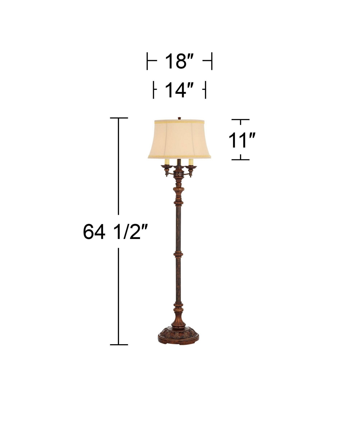Barnes and Ivy Traditional Floor Lamp Candelabra Style 4-Light 64.5" Tall Italian Bronze Bell Shade for Living Room Reading Bedroom