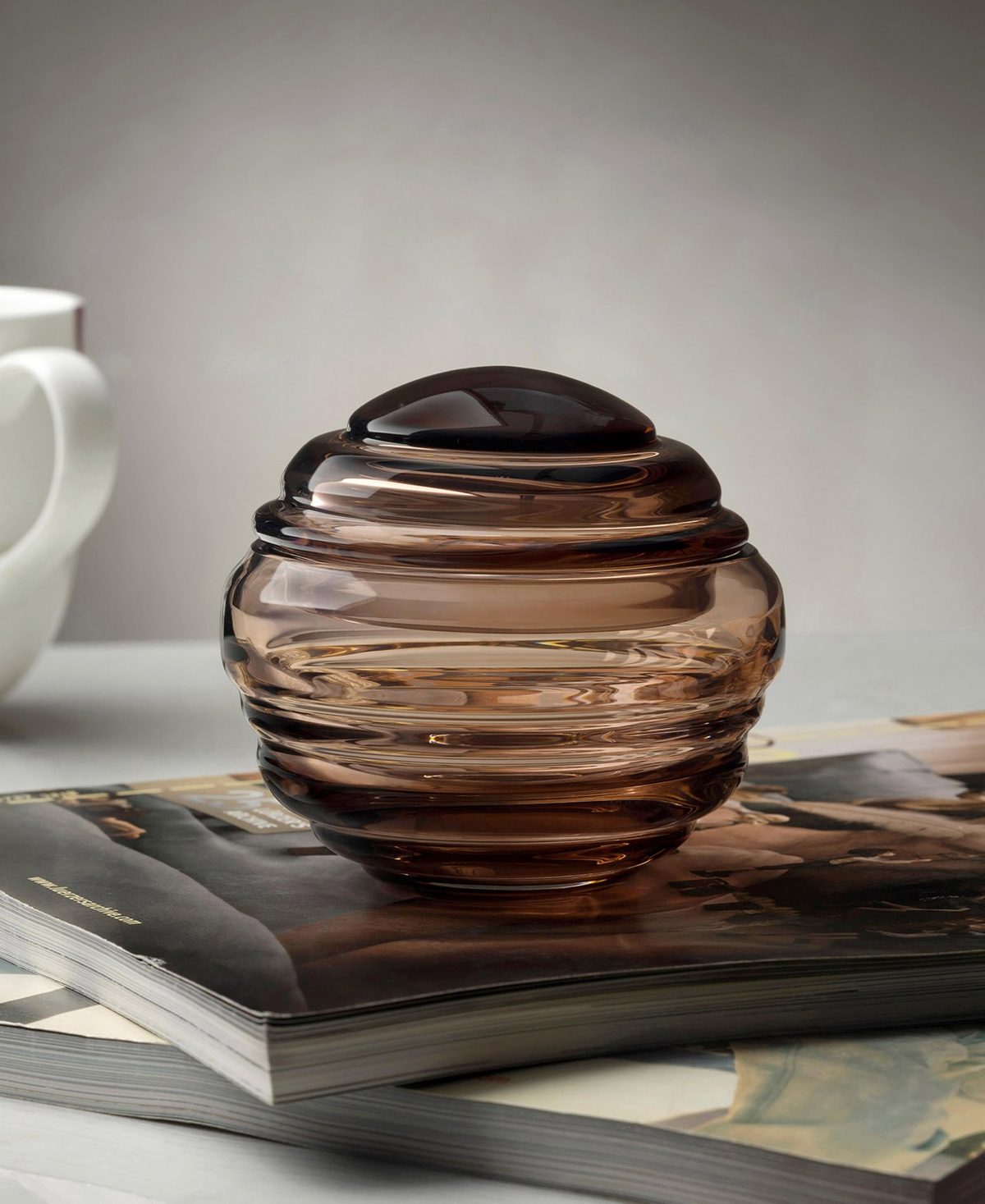 Nude Glass Nest Candy Box, Large In Caramel