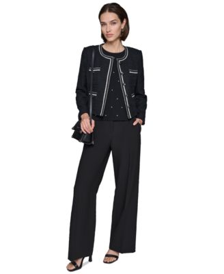 Karl Lagerfeld Women's Contrast-Trim Five-Button Jacket