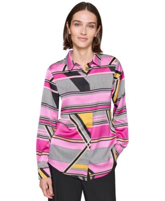 KARL LAGERFELD PARIS - Women's Collared Long-Sleeve Button-Up Blouse