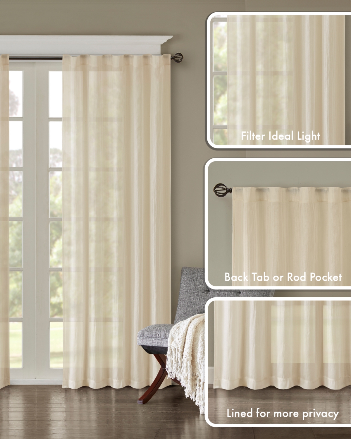 Madison Park Harper Solid Crushed Curtain Panel Pair, 42