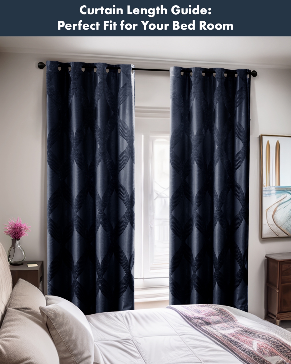 SunSmart Bentley Ogee Knitted Jacquard Total blackout curtains for bedroom, Silver grommet top fit up to 1.25 inches rod Single Curtain Panel for Livi