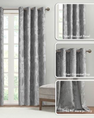 Amelia Knitted Jacquard Paisley Total Blackout Grommet Top Curtain Panel, Single Curtain with Privacy Lining for Bedroom and Living Room, Width 50 length 95 inches, Navy Window Panel
