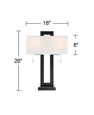 Neil Modern Rustic Table Lamp 26" High Black Metal with USB Charging Port White Rectangular Shade for Bedroom Living Room Bedside Desk