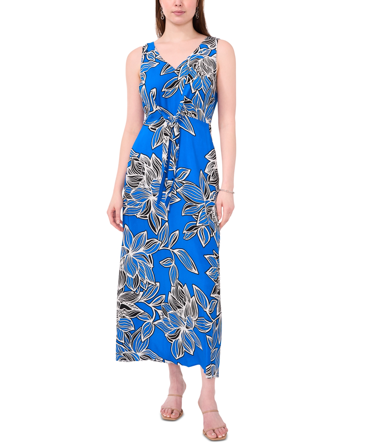 Petite V-Neck Tie-Front Sleeveless Maxi Dress - Cobalt Blue