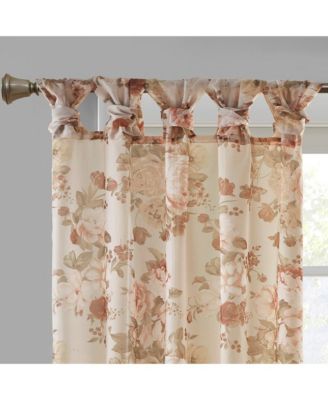 Simone Printed Floral Twist Tab Top Voile Sheer Curtain, 50x84