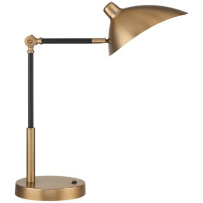 Colborne Modern Mid Century Desk Table Lamp 28" Tall Antique Brass Black with USB Charging Port LED for Bedroom Living Room Bedside Kids