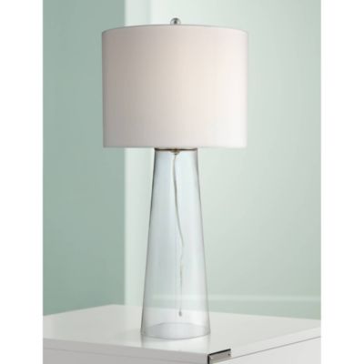 Marcus 30" Tall Tapered Column Large Modern Coastal End Table Lamp Clear Glass Single White Shade Living Room Bedroom