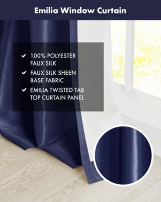 Emilia Twist Tab Lined Window Curtain Panel, 50"W x 120"L