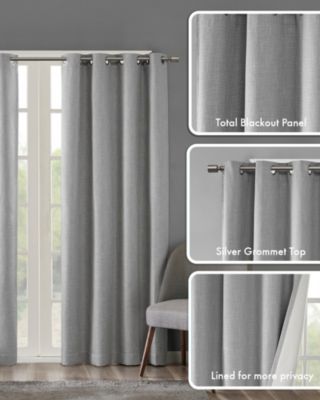 Maya Heathered Blackout Curtain 1 Panel for bedroom, Grommet top fit up to 1.25 inches rod Single Curtain Panel for Living Room, Width 50 length 54 inches, Pitch Black Ambiance navy 1 Window Panel