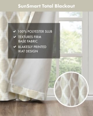 Blakesly Ikat blackout curtains for bedroom, Silver grommet top fit up to 1.25 inches rod Single Curtain Panel for Living Room, Width 50 length 95 inches, Pitch Black Ambiance Taupe Window Panel