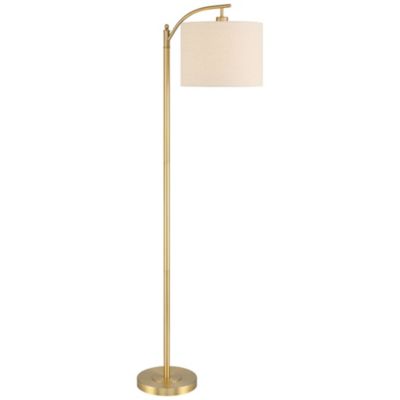 Modern Downbridge Floor Lamp 61 1/2" Tall Warm Gold Metal Off-White Linen Drum Shade for Living Room Reading Bedroom