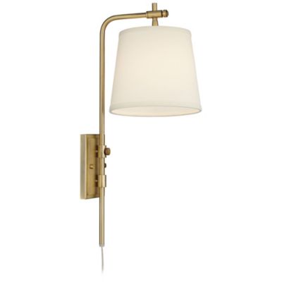 Seline Modern Wall Lamp with Dimmer Warm Gold Metal Plug-in 7" Light Fixture Adjustable Off White Shade for Bedroom Living Room House