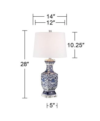 Iris Vintage Style Table Lamp 28" Tall Blue White Floral Geneva with Table Top Dimmer White Drum for Bedroom Living Room Bedside Office
