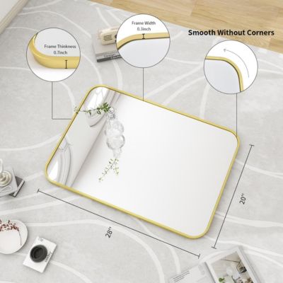 24"x36" Rounded Rectangle Wall Mirror with Gold Aluminum Alloy Frame