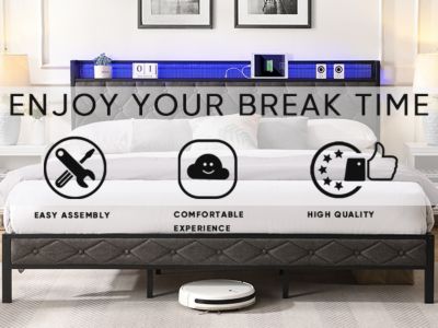 Streamdale Upholstered King Bed with Storage, Charging Station, and LED Lights