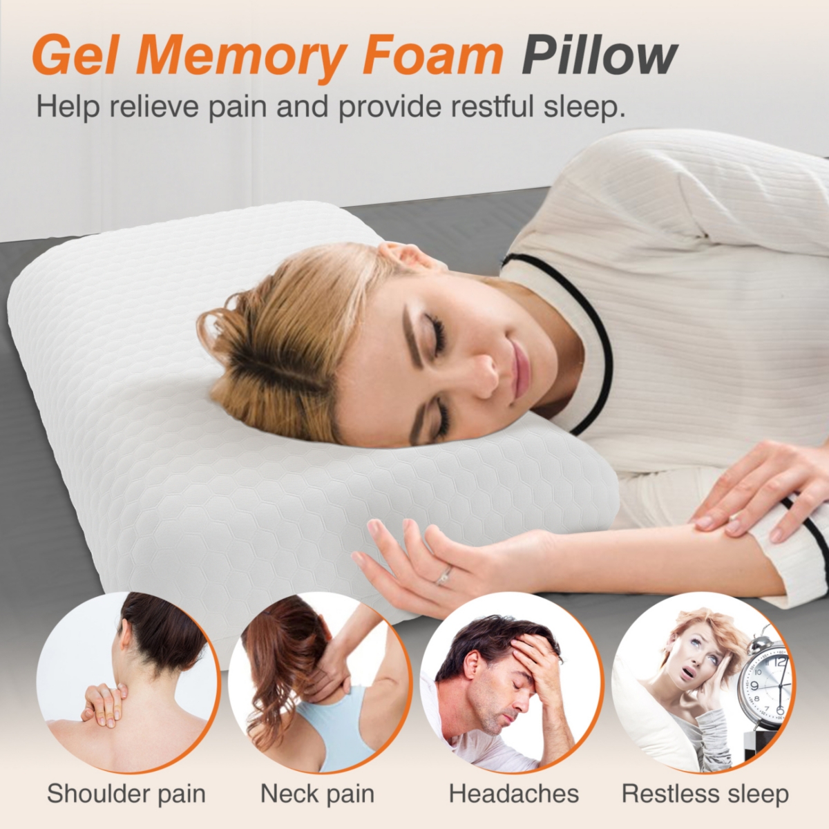 Streamdale Furniture Cooling Gel Memory Foam Pillow with Washable Case and Neck Support