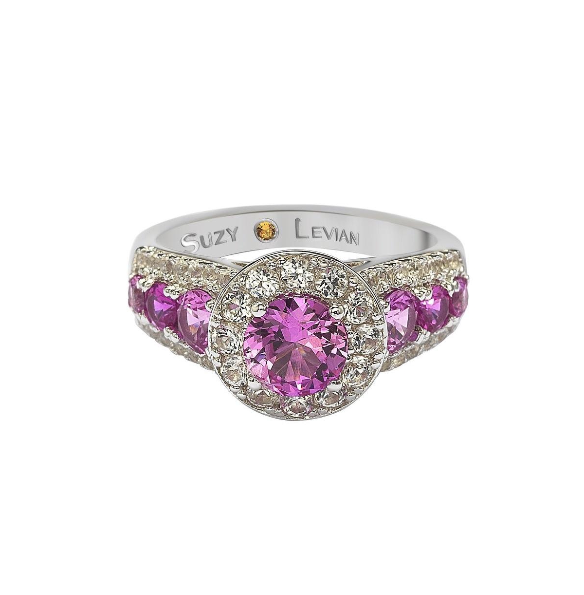 Suzy Levian New YorkSapphire & Lab-Grown White Sapphire 7 Stone Engagement Ring in Sterling Silver by Suzy Levian - Pink