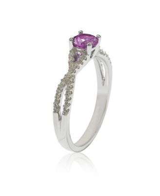 Suzy Levian Sterling Silver Sapphire & Created White Sapphire Crossover Twist Center Stone Ring