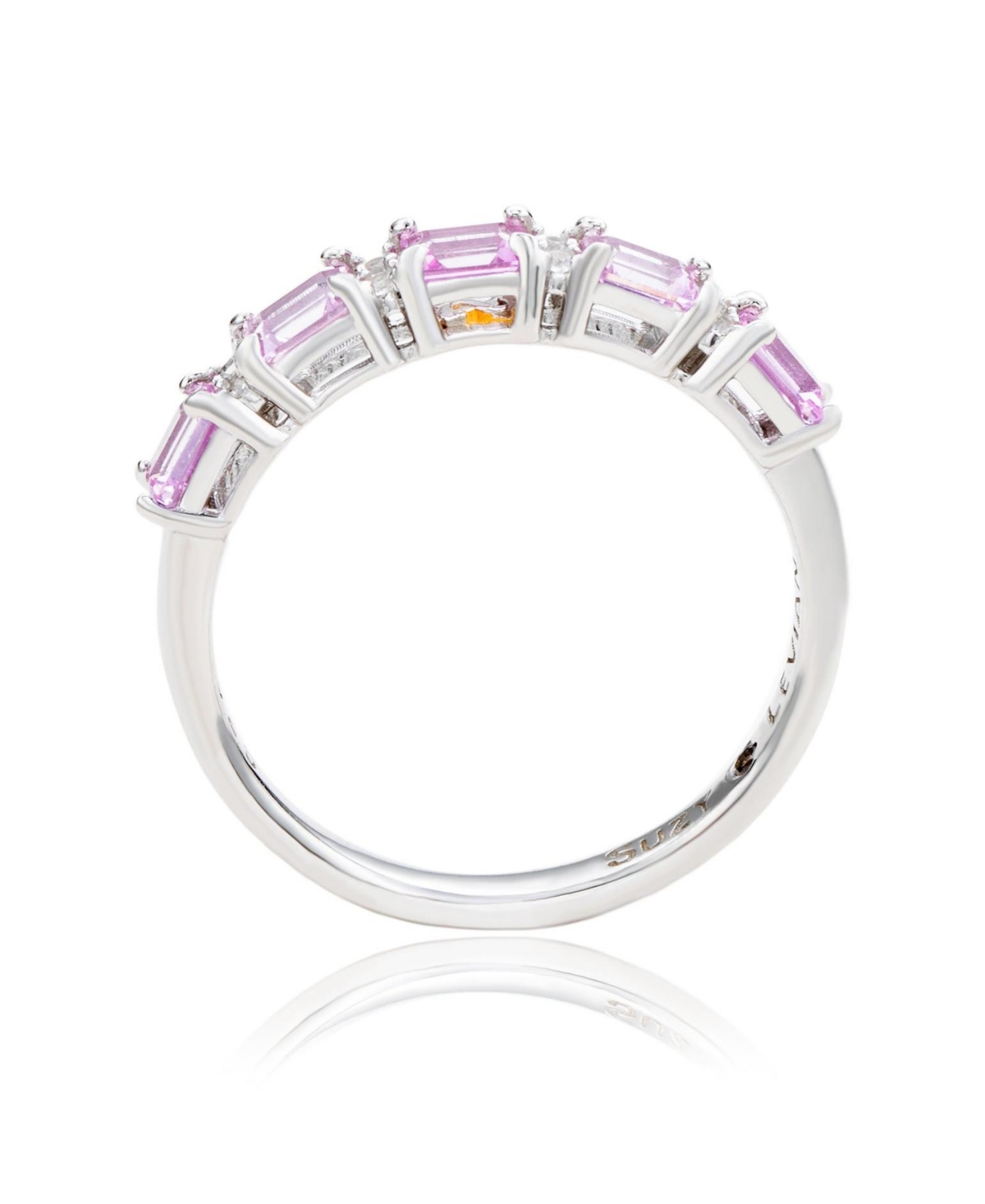Suzy Levian New YorkSapphire & Lab-Grown White Sapphire 5 Stone Emerald Cut Thin Half Band Ring in Sterling Silver by Suzy Levian - Pink