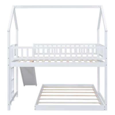 Twin Over Full House Bunk Bed With Slide And Built-In Ladder, Full-Length Guardrail