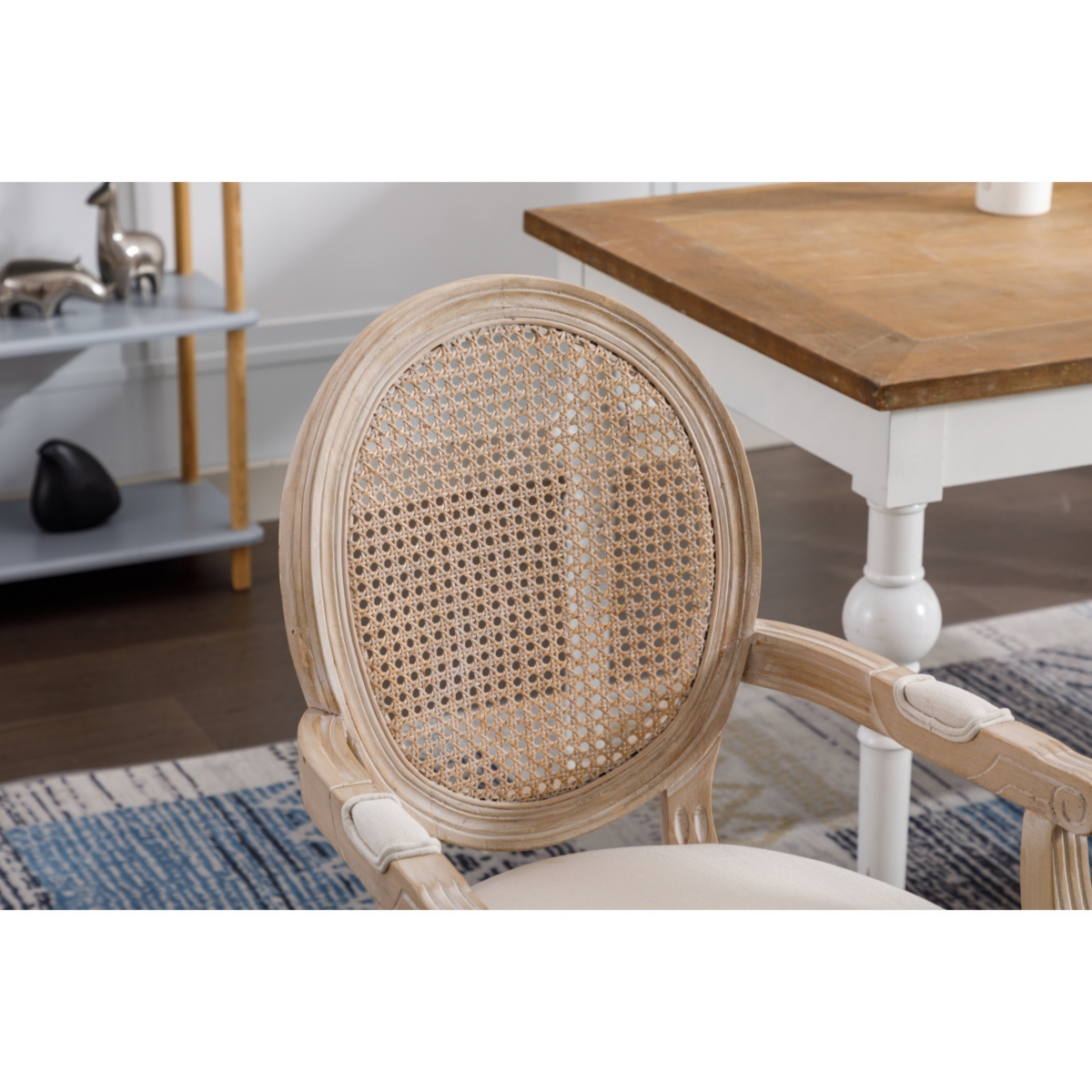 Streamdale Furniture French Vintage Upholstered Fabric Dining Armchair, Beige