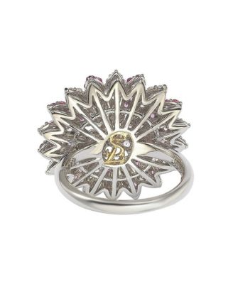 Suzy Levian Sterling Silver Sapphire & Created White Sapphire Flower Ring