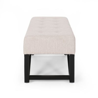 Modern Tufted Collection features a fabric upholstered bench with black geometric legs, offered as a stylish bench