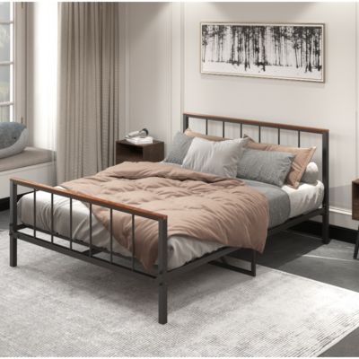 Queen Metal Platform Bed with Headboard and Footboard
