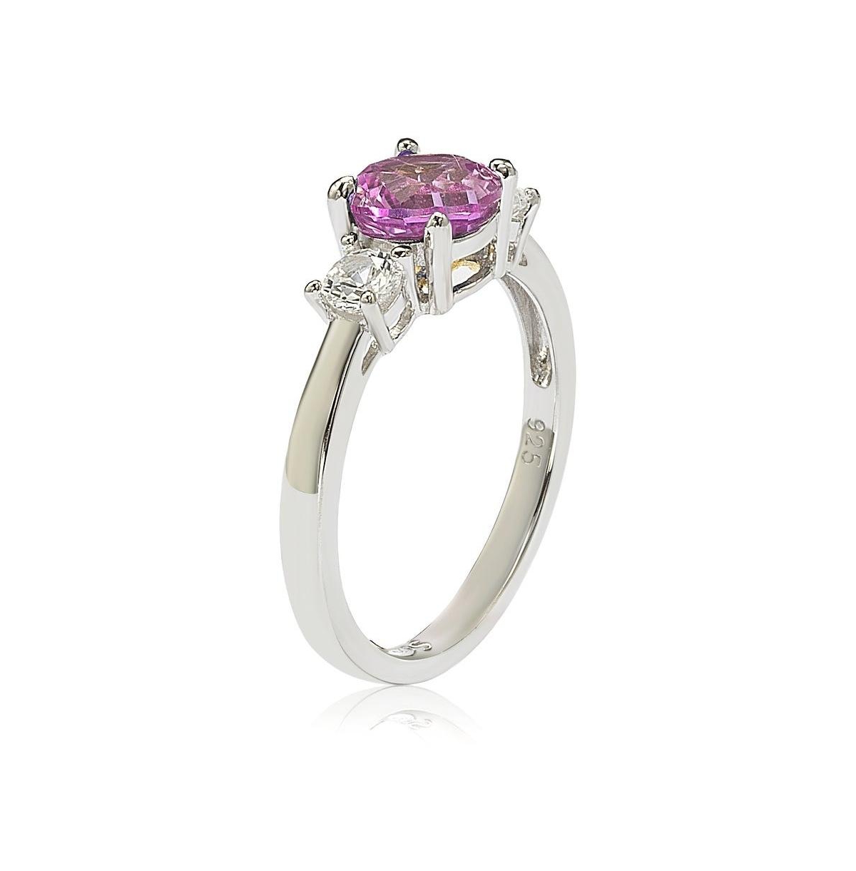 Suzy Levian New YorkSapphire & Lab-Grown White Sapphire 3 Stone Bridal Ring in Sterling Silver by Suzy Levian - Pink