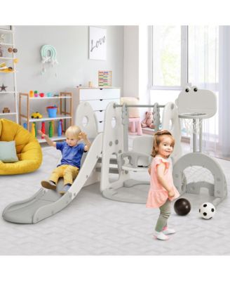 6 in 1 Toddler Slide and Swing Set Climber Playset w/ Ball Games Orange