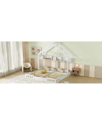 Twin Platform Beds with Shelves and Guardrails