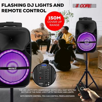 8 Inch TWS Bluetooth Party Speakers 250 W Portable Karaoke PA System Rechargeable Loudspeaker + Tripod Stand & 2x Wireless Mics LED Light