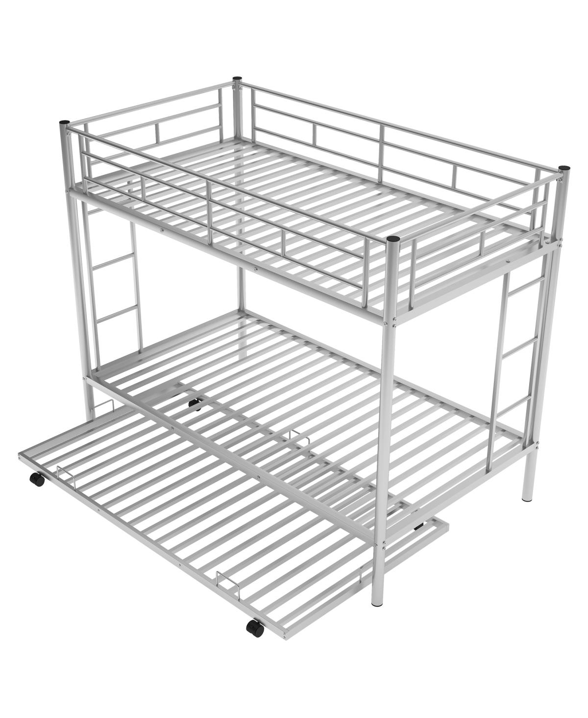 Simplie Fun Twin Over Twin Bunk Bed With Trundle, Silver