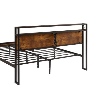 Queen Metal USB, LED Lights, Storage Platform Bed Frame