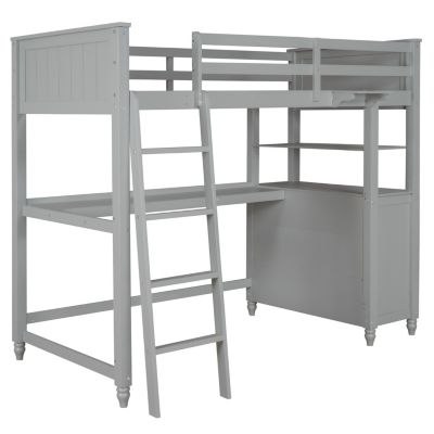 Twin Size Loft Bed With Drawers And Desk, Wooden Loft Bed With Shelves