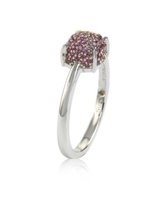 Suzy Levian Sterling Silver Sapphire Pave Puff Solitaire Ring