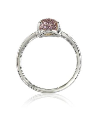 Suzy Levian Sterling Silver Sapphire Pave Puff Solitaire Ring