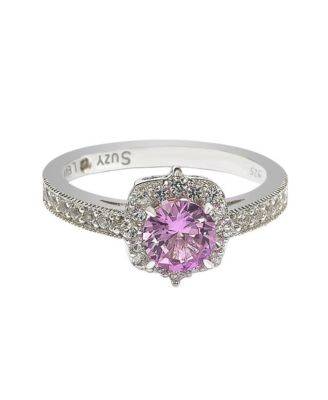 Suzy Levian Sterling Silver Sapphire & Created White Sapphire Eccentric Halo Center Stone Ring