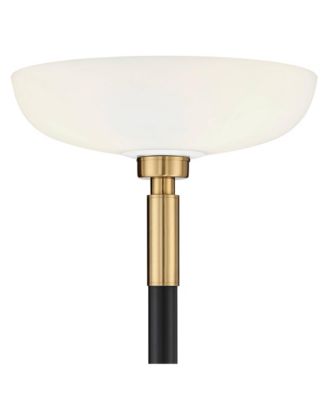 Cameron Light Blaster Modern Torchiere Floor Lamp LED 72.25" Tall Warm Antique Brass Matte Black Opal Glass Bowl Pole Light for Living Room Reading House Bedroom Home