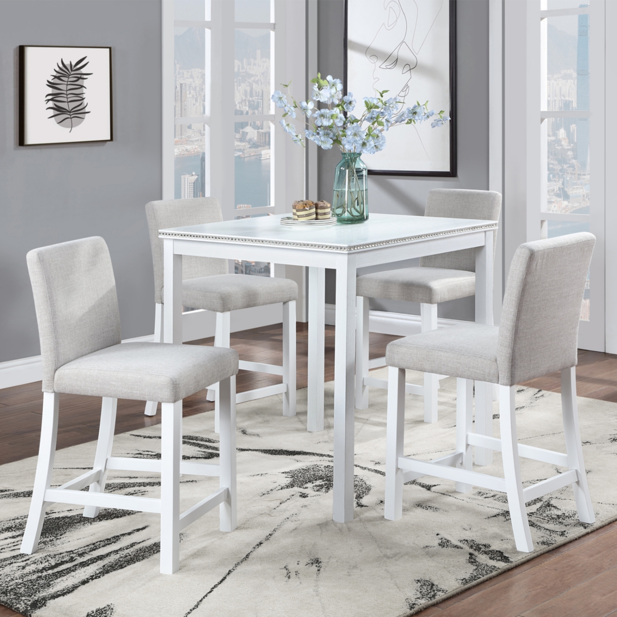 Streamdale Furniture Elegant Wooden Counter Height Dining Set with Upholstered Chairs