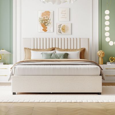 Streamdale Queen Platform Bed with 2 Drawers and Trundle
