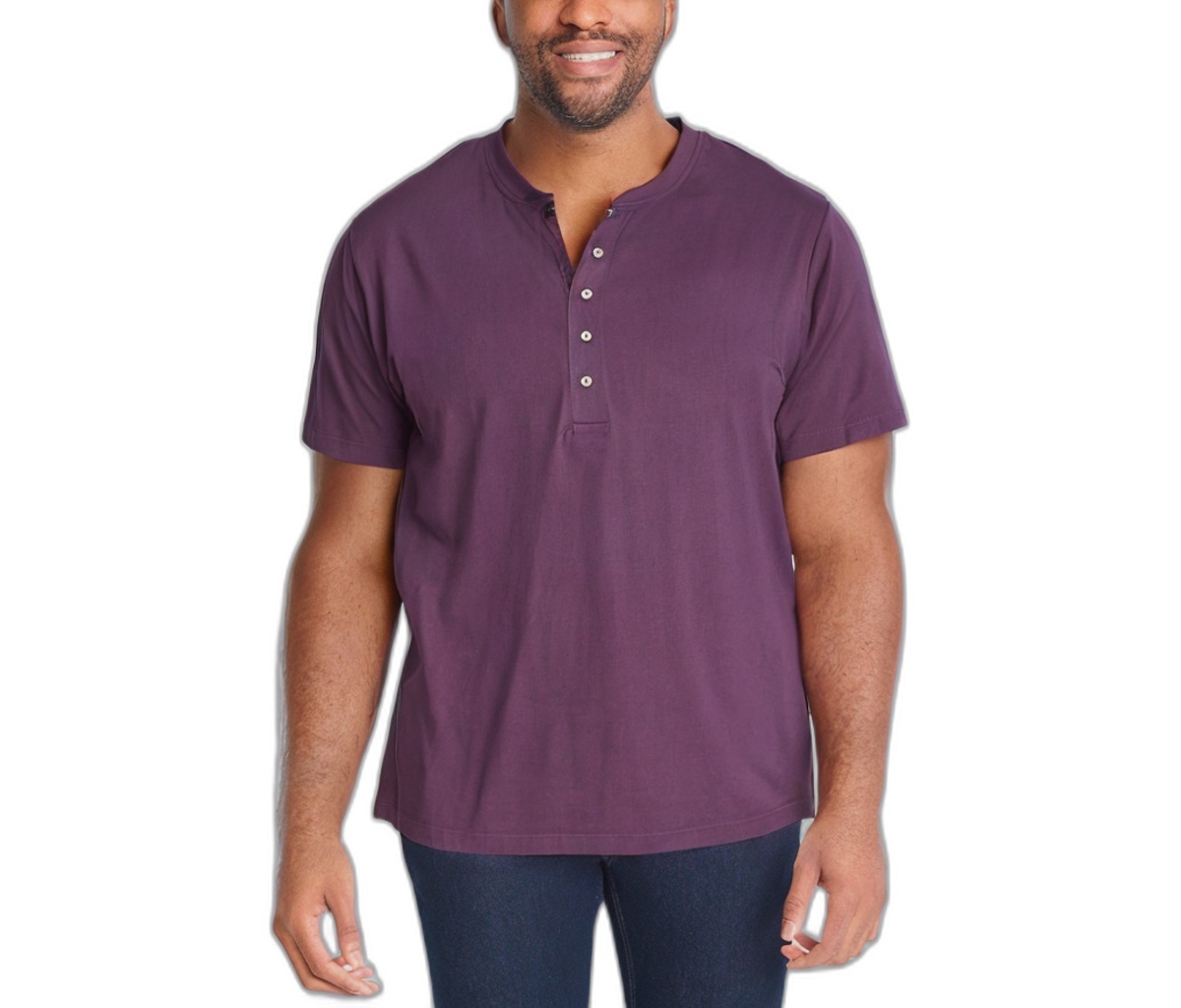 Big & Tall by KingSize Heavyweight Short-Sleeve Henley Shirt - Black marl