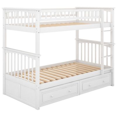 Twin Size Over Pine Wood Bunk Bed With Drawers, Convertible Beds