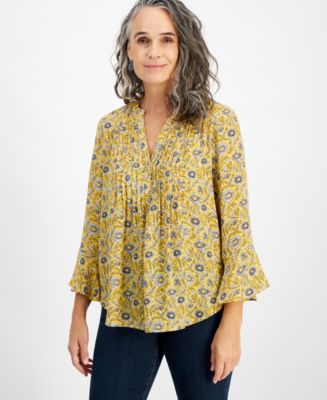 Style & Co Women's Printed Pintuck Ruffle Sleeve Top