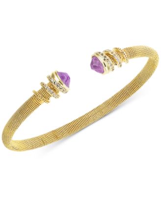 Macy's - Amethyst (1-1/5 ct. t.w.) & White Topaz (3/8 ct. t.w.) Cuff Bangle Bracelet in 14k Gold-Plated Sterling Silver (Also in Sky Blue Topaz)