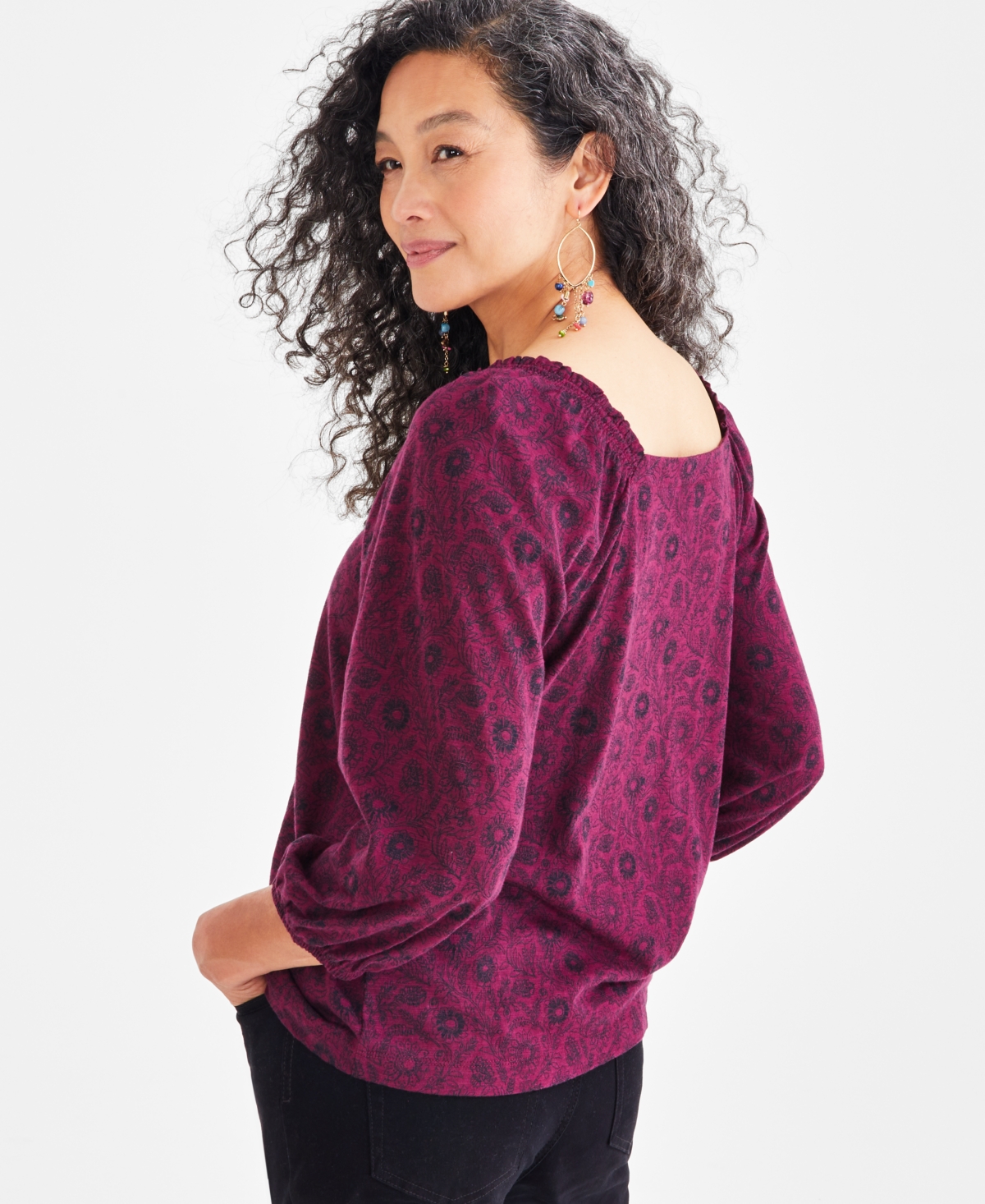 Style & Co Petite Square-Neck 3/4-Sleeve Convertible Top, Created for Macy's